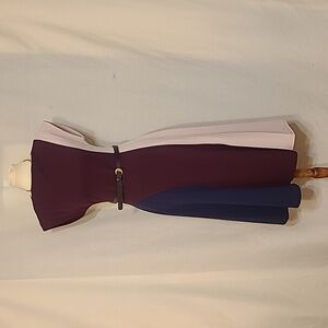 Donna Karan Elegant Burgundy Blue and Pink Colorblock Midi Dress